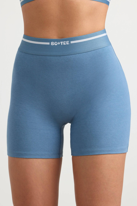 High-Waist Mini Shorts in Steel Blue - UK Size:L